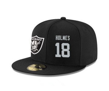 Oakland Raiders #18 Andre Holmes Snapback Cap NFL Player Black with Silver Number Stitched Hat