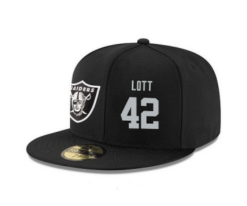 Oakland Raiders #42 Ronnie Lott Snapback Cap NFL Player Black with Silver Number Stitched Hat