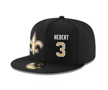 New Orleans Saints #3 Bobby Hebert Snapback Cap NFL Player Black with Gold Number Stitched Hat