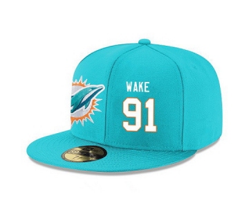 Miami Dolphins #91 Cameron Wake Snapback Cap NFL Player Aqua Green with White Number Stitched Hat