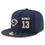 Los Angeles Rams #13 Kurt Warner Snapback Cap NFL Player Navy Blue with Gold Number Stitched Hat