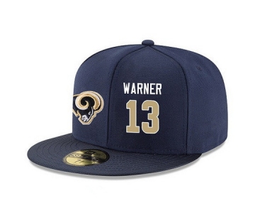 Los Angeles Rams #13 Kurt Warner Snapback Cap NFL Player Navy Blue with Gold Number Stitched Hat