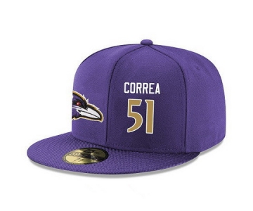 Baltimore Ravens #51 Kamalei Correa Snapback Cap NFL Player Purple with Gold Number Stitched Hat