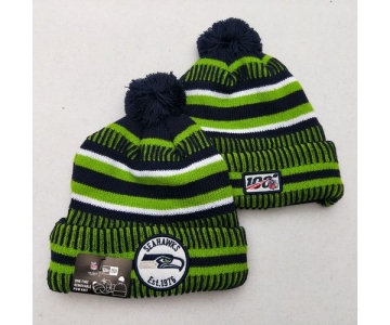 Seahawks Team Logo Green 100th Season Pom Knit Hat YD