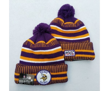 Vikings Team Logo Yellow Purple 100th Season Pom Knit Hat YD