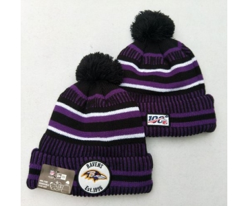 Ravens Team Logo Purple 100th Season Pom Knit Hat YD