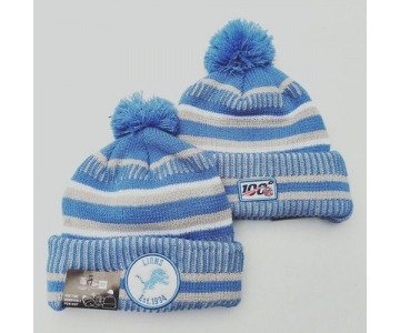 Lions Team Logo Light Blue 100th Season Pom Knit Hat YD