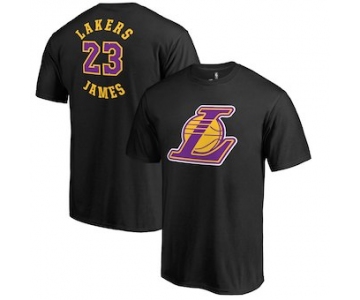 Men's Los Angeles Lakers 23 LeBron James Fanatics Branded Black Round About Name & Number T-Shirt