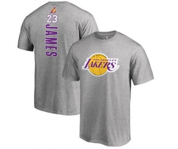 Men's Los Angeles Lakers 23 LeBron James Fanatics Branded Heather Gray Backer Name & Number T-Shirt