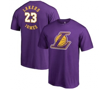 Men's Los Angeles Lakers 23 LeBron James Fanatics Branded Purple Round About Name & Number T-Shirt