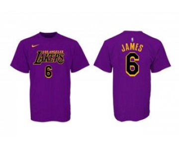 Men's Purple Black Los Angeles Lakers #6 LeBron James Basketball T-Shirt