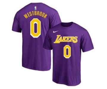 Men's Purple Yellow Los Angeles Lakers #0 Russell Westbrook Basketball T-Shirt