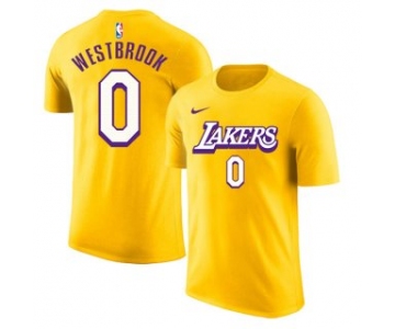 Men's Yellow Los Angeles Lakers #0 Russell Westbrook Basketball T-Shirt