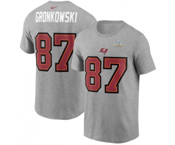 Men's Tampa Bay Buccaneers Rob Gronkowski Nike Heathered Gray Super Bowl LV Champions Name & Number T-Shirt