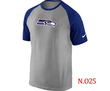 Mens Seattle Seahawks Ash Tri Big Play Raglan T-Shirt Grey- Blue