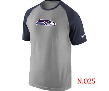 Mens Seattle Seahawks Ash Tri Big Play Raglan T-Shirt Grey- Navy