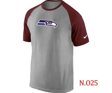 Mens Seattle Seahawks Ash Tri Big Play Raglan T-Shirt Grey- Red