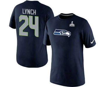 Nike Seattle Seahawks #24 Marshawn Lynch Blue Superbowl Player Pride Name & Number T-Shirt