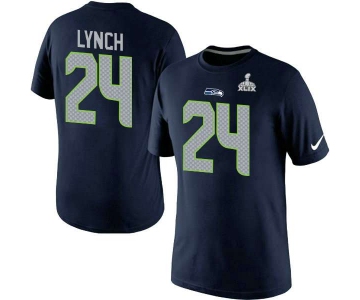 Nike Seattle Seahawks #24 Marshawn Lynch Blue Superbowl T-shirt