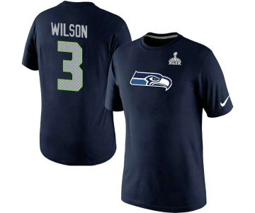 Nike Seattle Seahawks #3 Russell Wilson Blue Superbowl Player Pride Name & Number T-Shirt