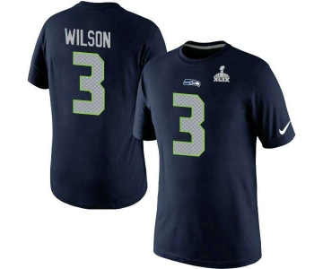 Nike Seattle Seahawks #3 Russell Wilson Blue Superbowl T-shirt