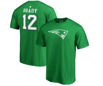 Men's New England Patriots 12 Tom Brady NFL Pro Line by Fanatics Branded Kelly Green St. Patrick's Day Icon Name & Number T-Shirt