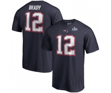 New England Patriots 12 Tom Brady NFL Pro Line by Fanatics Branded Super Bowl LIII Bound Eligible Receiver Name & Number T-Shirt Navy