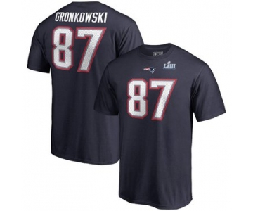 New England Patriots 87 Rob Gronkowski NFL Pro Line by Fanatics Branded Super Bowl LIII Bound Eligible Receiver Name & Number T-Shirt Navy