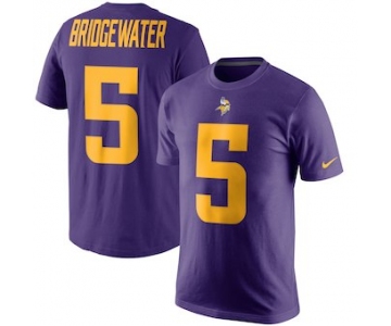 Men's Minnesota Vikings 5 Teddy Bridgewater Nike Purple Color Rush Player Pride Name & Number T-Shirt