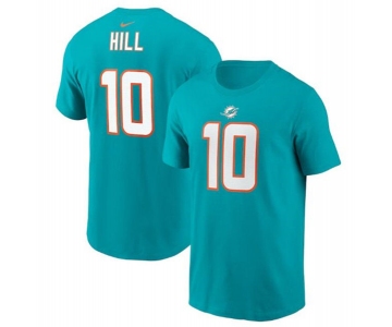 Men's Miami Dolphins #10 Tyreek Hill 2022 Aqua Name & Number T-Shirt