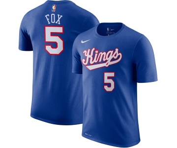 Sacramento Kings #5 De'Aaron Fox Nike Hardwood Classic Name & Number T-Shirt Blue