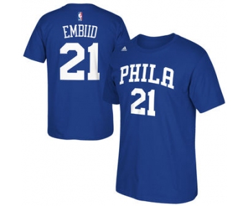 Men's Philadelphia 76ers 21 Joel Embiid adidas Royal Net Number T-Shirt