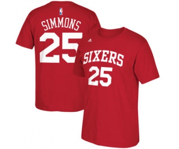 Men's Philadelphia 76ers 25 Ben Simmons adidas Red Net Number T-Shirt