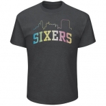 Philadelphia 76ers Majestic Heather Charcoal Tek Patch Color Reflective Skyline T-Shirt
