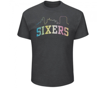 Philadelphia 76ers Majestic Heather Charcoal Tek Patch Color Reflective Skyline T-Shirt