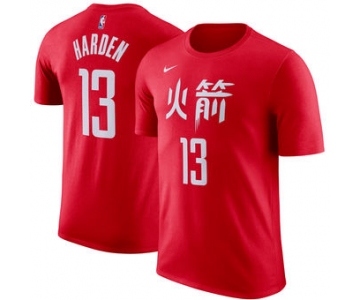 Men's Houston Rockets 13 James Harden Nike Red City Edition Name & Number Performance T-Shirt