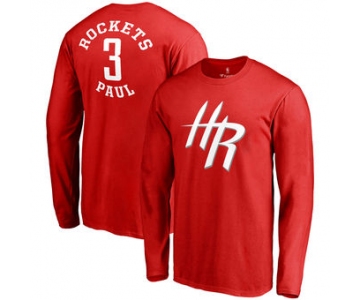 Men's Houston Rockets 3 Chris Paul Fanatics Branded Red Round About Name & Number Long Sleeve T-Shirt