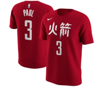 Men's Houston Rockets 3 Chris Paul Nike Red City Edition Name & Number Performance T-Shirt