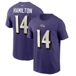 Men's Baltimore Ravens #14 Kyle Hamilton 2022 Purple Name & Number T-Shirt