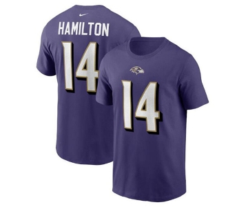 Men's Baltimore Ravens #14 Kyle Hamilton 2022 Purple Name & Number T-Shirt