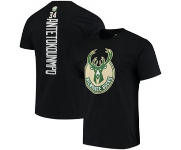 Men's Milwaukee Bucks 34 Giannis Antetokounmpo Fanatics Branded Black Backer Name & Number T-Shirt