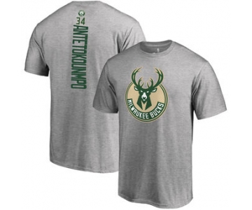 Men's Milwaukee Bucks 34 Giannis Antetokounmpo Fanatics Branded Gray Backer Name & Number T-Shirt