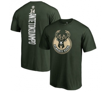 Men's Milwaukee Bucks 34 Giannis Antetokounmpo Hunter Green Backer Name & Number T-Shirt