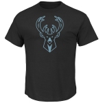 Men's Milwaukee Bucks Majestic Black Tek Patch Reflective T-Shirt