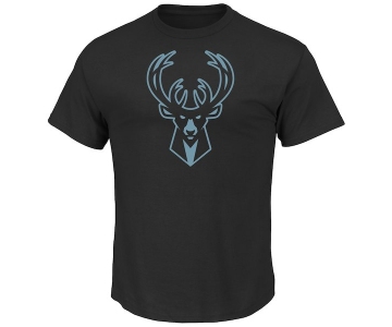 Men's Milwaukee Bucks Majestic Black Tek Patch Reflective T-Shirt