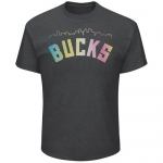 Milwaukee Bucks Majestic Heather Charcoal Tek Patch Color Reflective Skyline T-Shirt