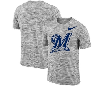 Milwaukee Brewers Nike Heathered Black Sideline Legend Velocity Travel Performance T-Shirt