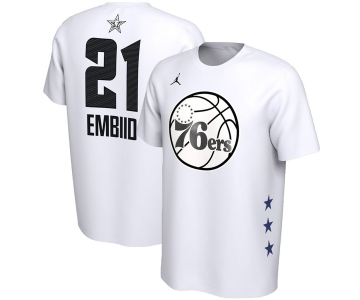 Philadelphia 76ers 21 Joel Embiid Jordan Brand 2019 NBA All-Star Game Name & Number Performance T-Shirt White