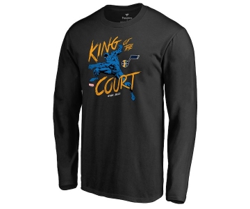 Men's Utah Jazz Fanatics Branded Black Marvel Black Panther King of the Court Long Sleeve T-Shirt