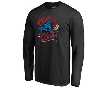 Men's Portland Trail Blazers Fanatics Branded Black Marvel Black Panther King of the Court Long Sleeve T-Shirt